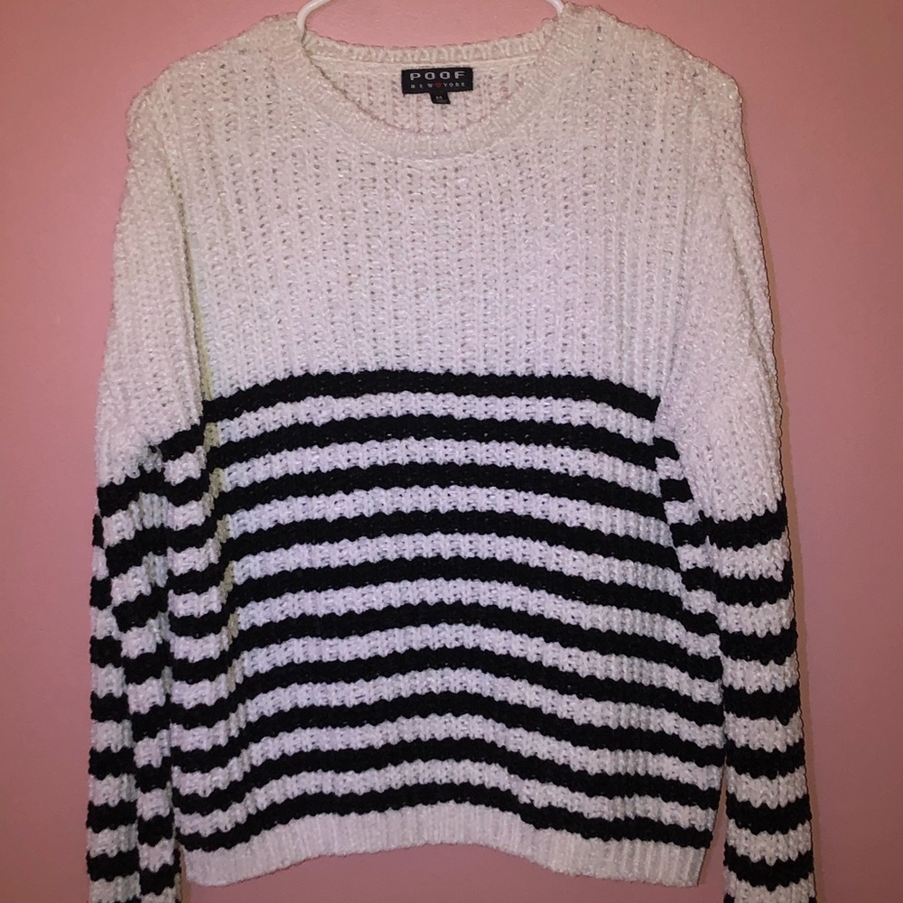 white and black sweater